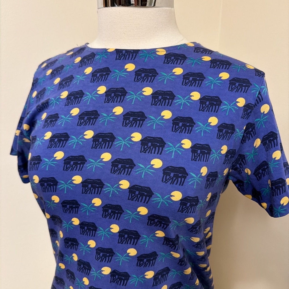 Vintage J. Crew Purple Tropical Beach House Print Shirt M